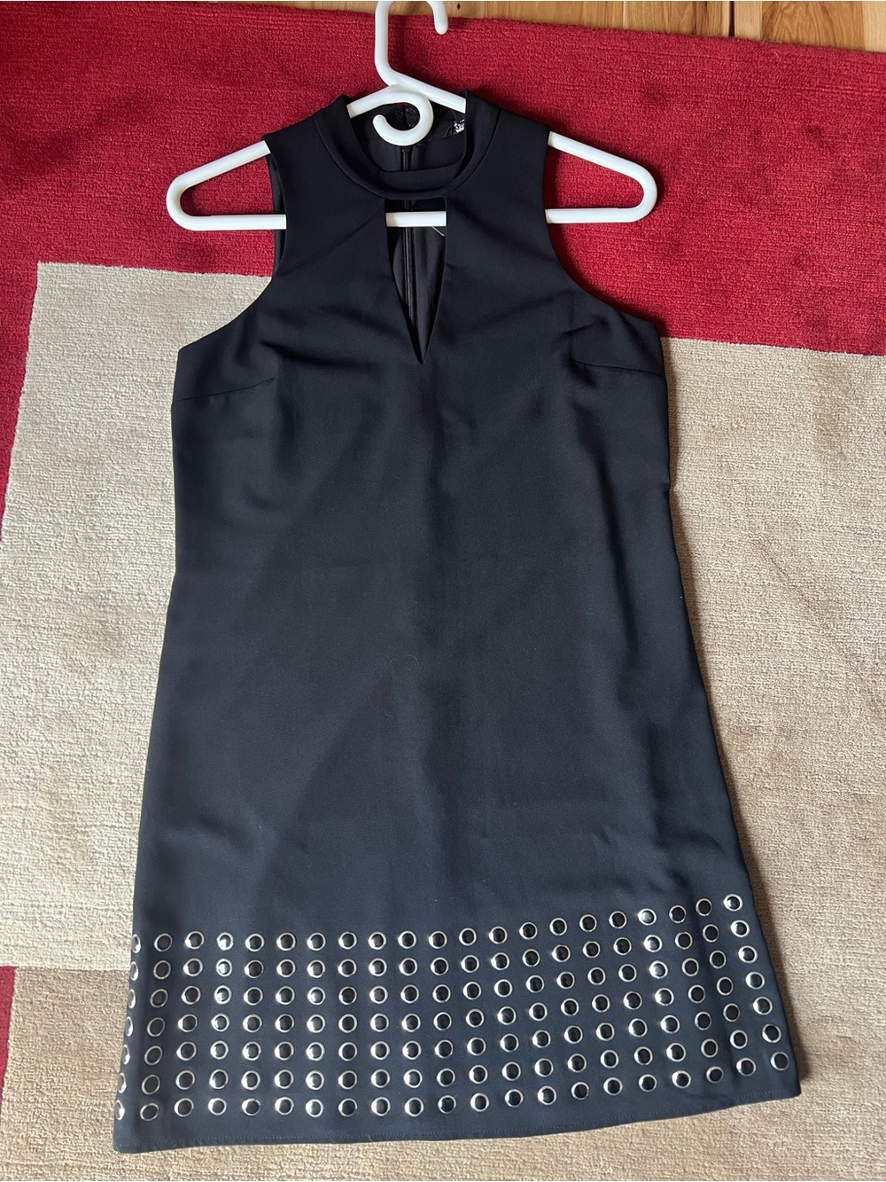 Women's Black Eyelet Hem Sleeveless Dress